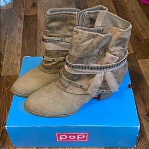 Brand New Tan Booties with Wrap Around Details